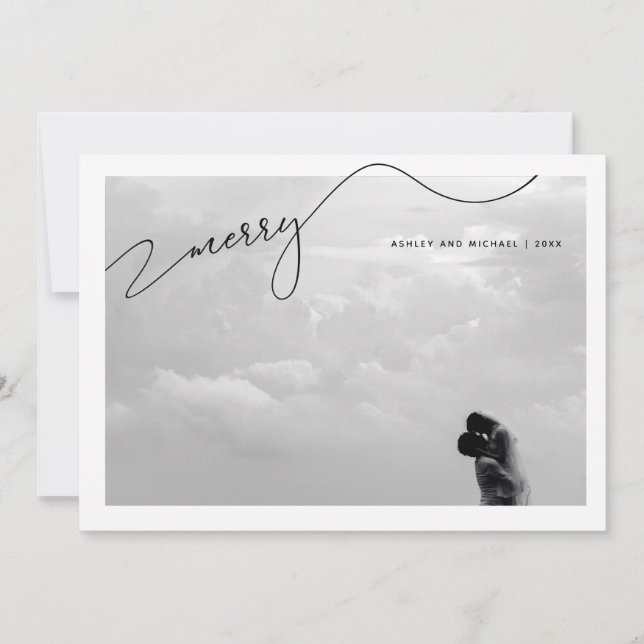 Merry Calligraphy Script Name Photo Christmas Holiday Card (Front)