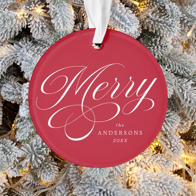 Merry Calligraphy Script Red Photo Ornament (Creator Uploaded)