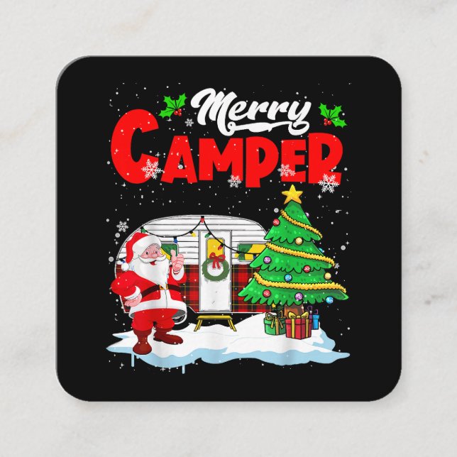 Merry Camper Christmas Santa Camper Camping Truck  Square Business Card (Front)