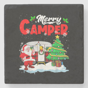 Merry Camper Christmas Santa Camper Camping Truck  Stone Coaster