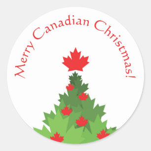 Merry Canadian Flag Maple Leaf Christmas Tree Classic Round Sticker