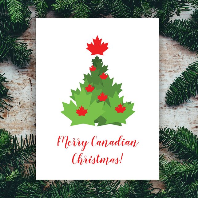 Merry Canadian Flag Maple Leaf Christmas Tree Postcard (Creator Uploaded)