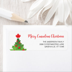 Merry Canadian Maple Flag Christmas Return Address Label