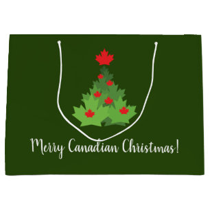 Merry Canadian Maple Leaf Flag Christmas Large Gift Bag