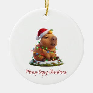 Merry Capy Christmas Unbothered Capybara Ceramic Ornament