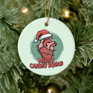 Merry Cardio Squad Cute Anatomical Heart with Chri Ceramic Ornament