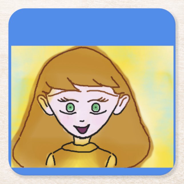 Merry Cartoon Square Paper Coaster (Front)