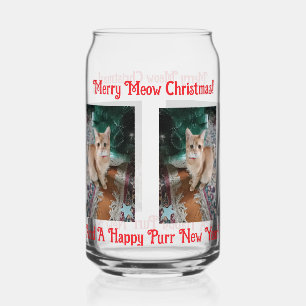 Merry Cat Christmas Photo text customize Can Glass