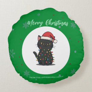 Merry cat christmas tree kitten CatMAS Snowflake Round Cushion
