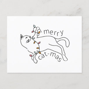 Merry Cat-mas Cat Christmas Light Holiday Postcard