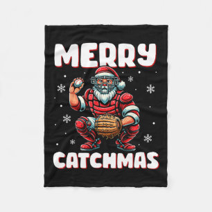 Merry Catchmas Santa Claus Baseball Catcher Xmas C Fleece Blanket