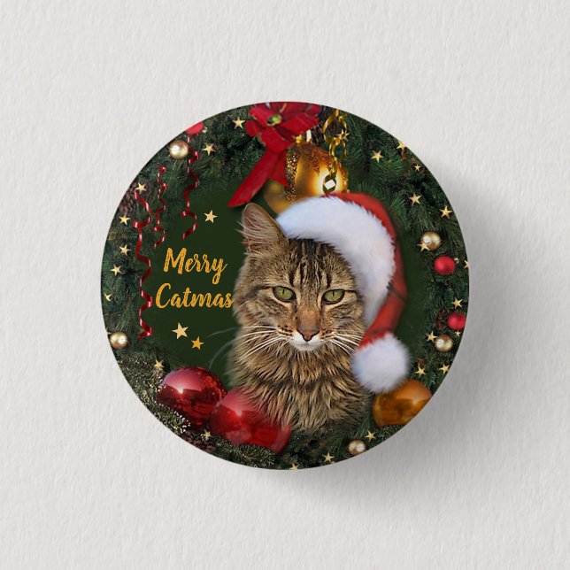 Merry Catmas 3 Cm Round Badge (Front)