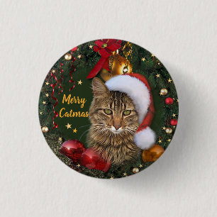 Merry Catmas 3 Cm Round Badge