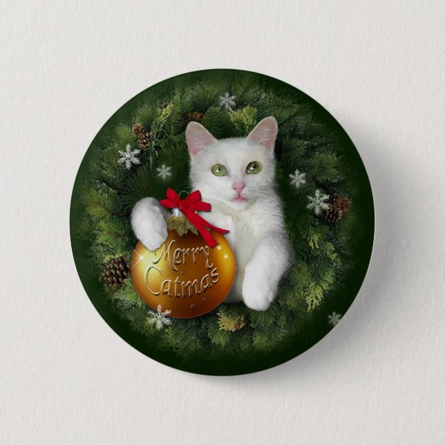 Merry Catmas 6 Cm Round Badge (Front)