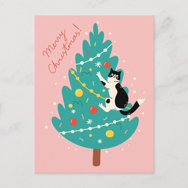 Merry Catmas - A Purr-fect Christmas Climb Holiday Postcard (Front)