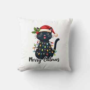 Merry Catmas Black Cat Christmas Light Xmas Family Cushion