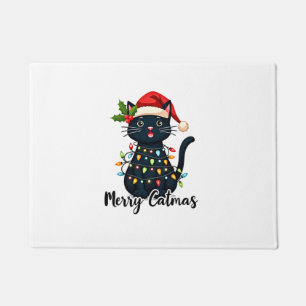 Merry Catmas Black Cat Christmas Light Xmas Family Doormat