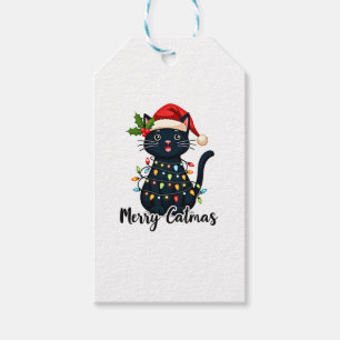 Merry Catmas Black Cat Christmas Light Xmas Family Gift Tags