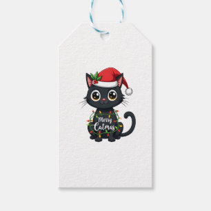 Merry Catmas Black Cat Christmas Light Xmas Family Gift Tags