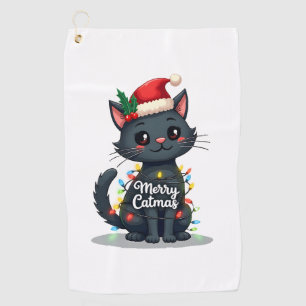 Merry Catmas Black Cat Christmas Light Xmas Family Golf Towel