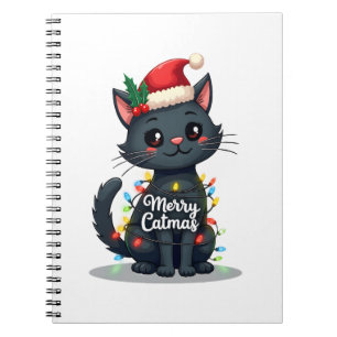 Merry Catmas Black Cat Christmas Light Xmas Family Notebook