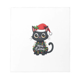 Merry Catmas Black Cat Christmas Light Xmas Family Notepad