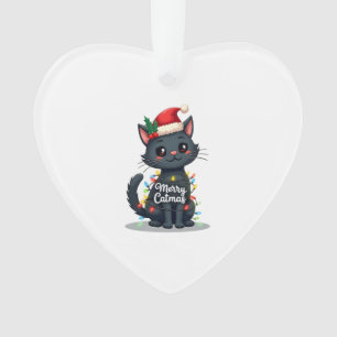 Merry Catmas Black Cat Christmas Light Xmas Family Ornament