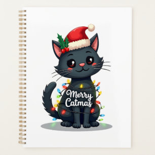 Merry Catmas Black Cat Christmas Light Xmas Family Planner