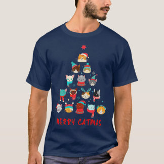Merry Catmas Cat Christmas Tree Feline Festive T-Shirt
