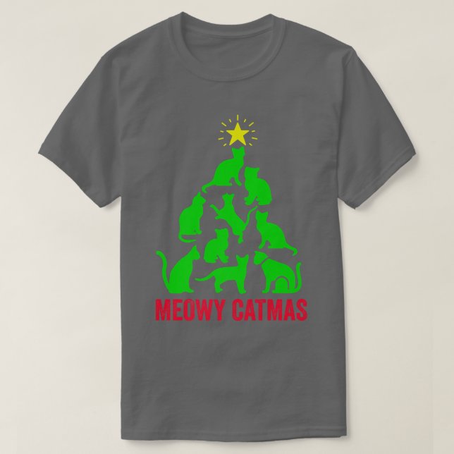 Merry Catmas Cat Christmas Tree  T-Shirt (Design Front)