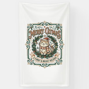 Merry Catmas Cat Christmas Vintage Vector Art Shir Banner