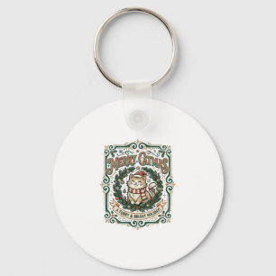 Merry Catmas Cat Christmas Vintage Vector Art Shir Key Ring