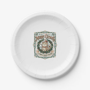 Merry Catmas Cat Christmas Vintage Vector Art Shir Paper Plate