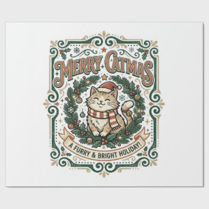 Merry Catmas Cat Christmas Vintage Vector Art Shir Wrapping Paper