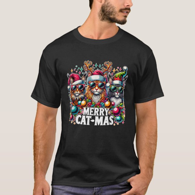 Merry Catmas Cat mas Crew Christmas Funny Cats Xma T-Shirt (Front)
