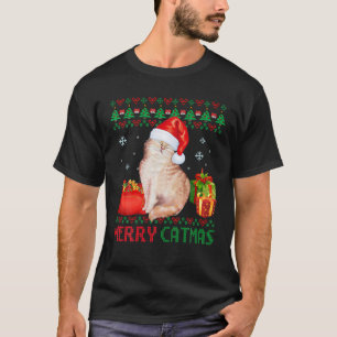Merry Catmas Cat Ugly Christmas Aegean Mom Dad T-Shirt