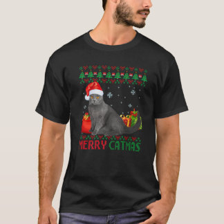 Merry Catmas Cat Ugly Christmas Chartreux Mum Dad T-Shirt