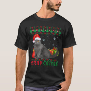 Merry Catmas Cat Ugly Christmas Chartreux Mum Dad T-Shirt