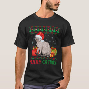 Merry Catmas Cat Ugly Christmas Siamese Cat Mom Da T-Shirt