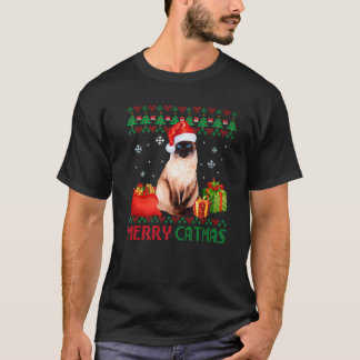 Merry Catmas Cat Ugly Christmas Siamese Cat Mum Da T-Shirt