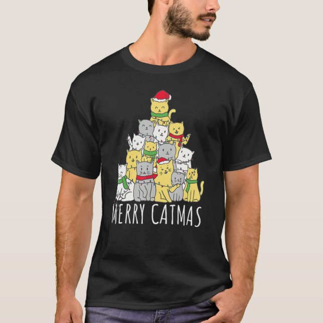 Merry Catmas  Cats Mom Cats Dad Christmas Cats T-Shirt (Front)