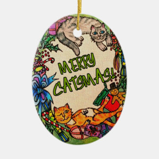 Merry Catmas Ceramic Ornament