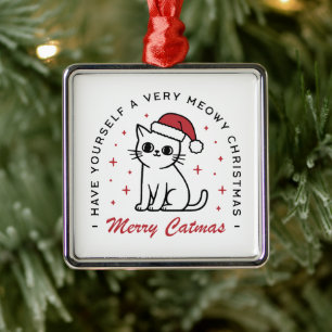 Merry Catmas Christmas cat red aesthetic Metal Ornament