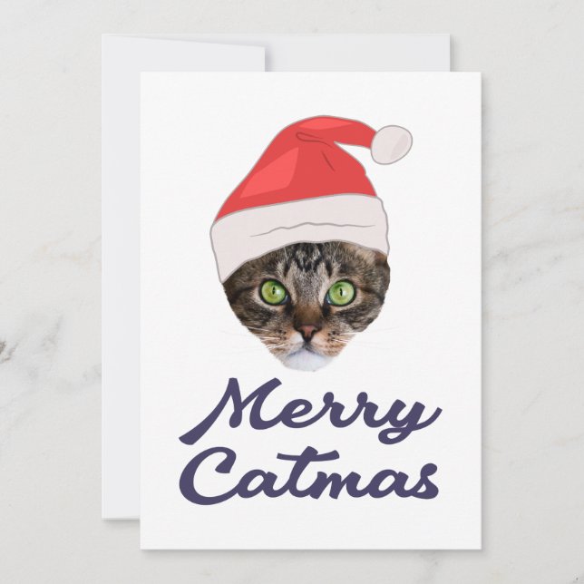 Merry Catmas, Christmas Cat Santa hat Invitation (Front)