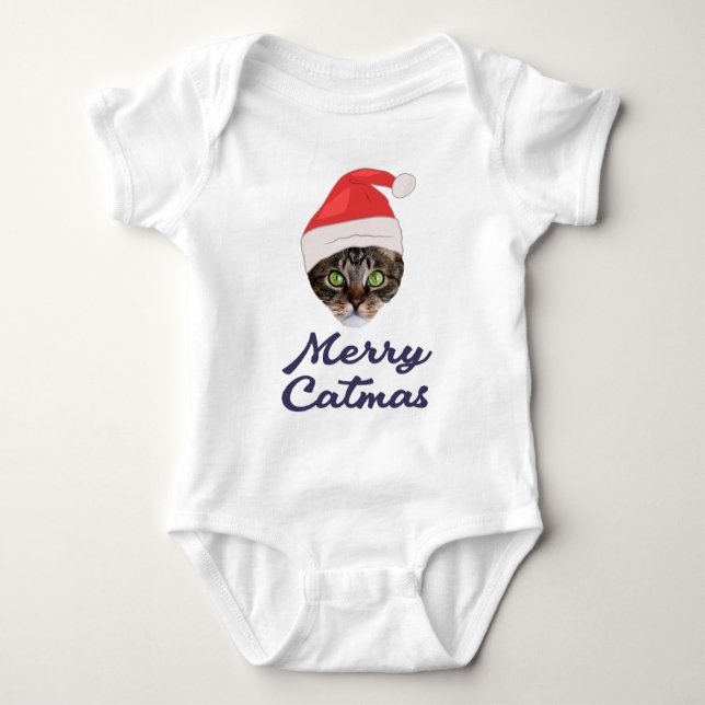 Merry Catmas, Christmas Cat Santa hat Invitation Baby Bodysuit (Front)