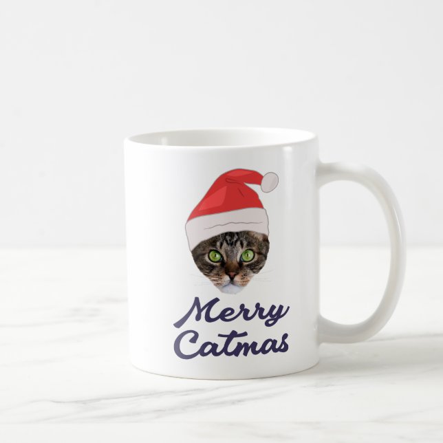 Merry Catmas, Christmas Cat Santa hat Invitation Coffee Mug (Right)