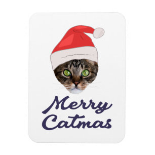 Merry Catmas, Christmas Cat Santa hat Invitation Magnet