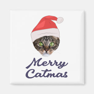 Merry Catmas, Christmas Cat Santa hat Invitation Magnet