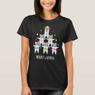 Merry Catmas Christmas Tree Cat Mum Dad Santa Paw T-Shirt