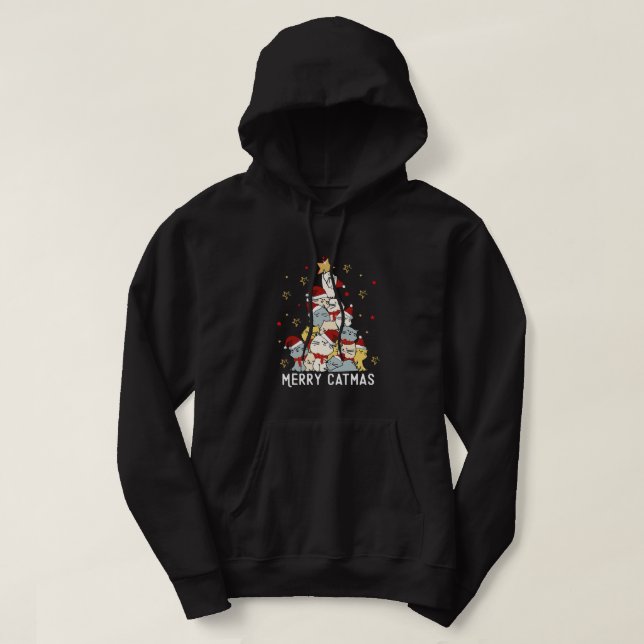 Merry Catmas Christmas Tree Winter-Cats Santa Cat  Hoodie (Design Front)